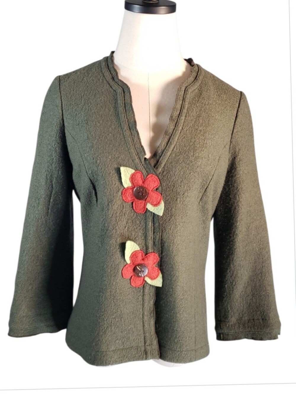 Y2K Vtg Ambition Boiled Wool Floral Appleque Blazer Jacket Whimsical Cottage M